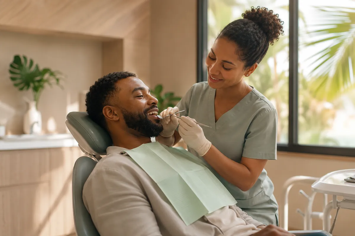 Relaxed adult patient in dental chair receiving a checkup