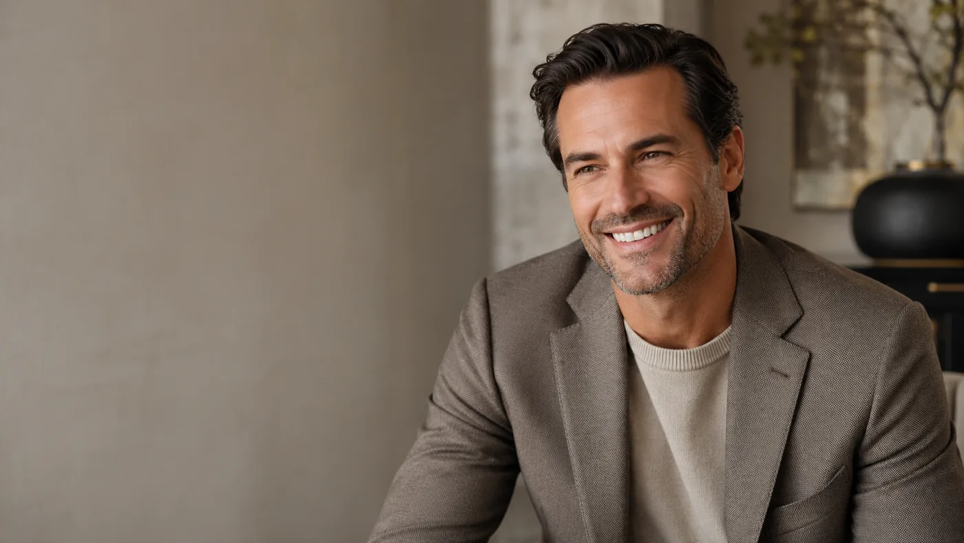 Confident man with warm radiant smile